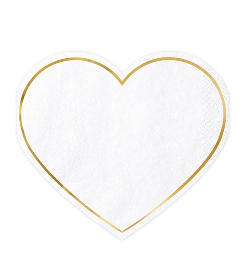 Weiße Herz-Servietten mit goldenem Rand - 20 Stück