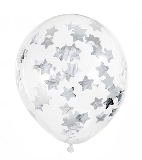 Transparente Ballons mit silbernem Stern-Konfetti - 6 Stück