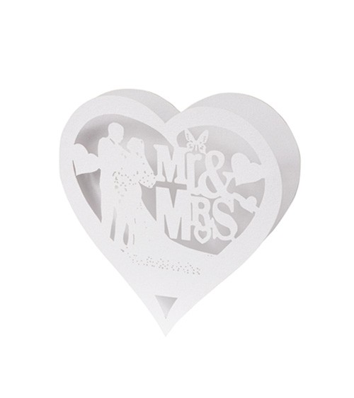 Tischkarten in Herzform "Mr & Mrs" - weiß - 16 x 8 cm - 5 Stück