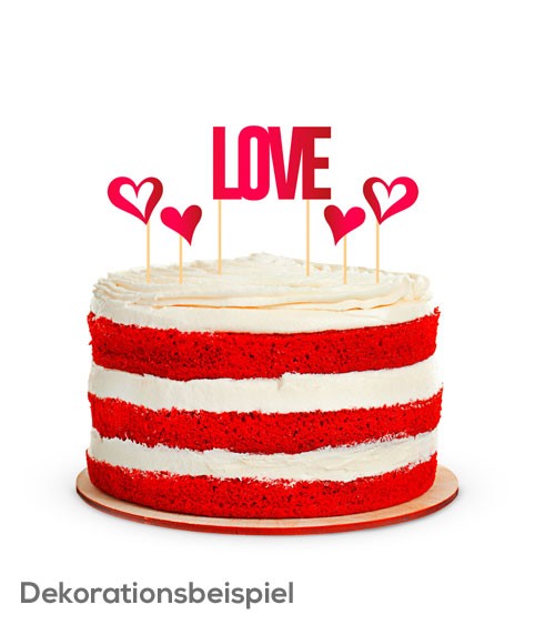 Cake-Topper-Set mit roten Herzen "Love" - 5-teilig