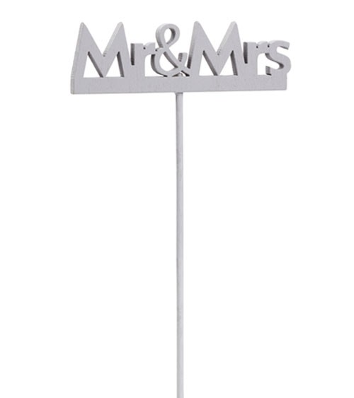 Holzstab "Mr & Mrs" - grau - 8 cm - 2 Stück