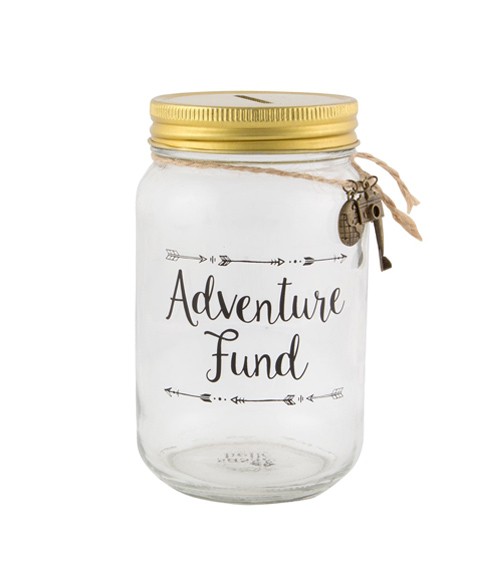 Spardose aus Glas "Adventure Fund"