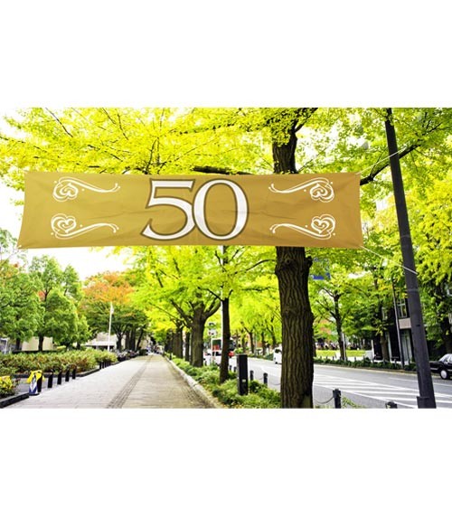 Großer Banner aus Stoff "50" - gold - 1,8 m