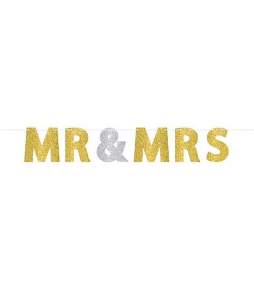 Glitzergirlande "Mr & Mrs" - gold/silber