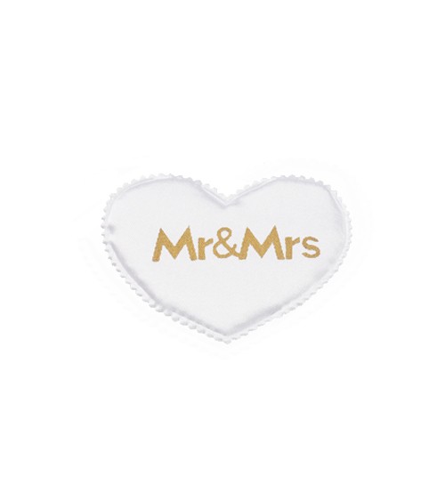 Satin-Herzen "Mr & Mrs" - weiß/gold - 5 cm - 12 Stück