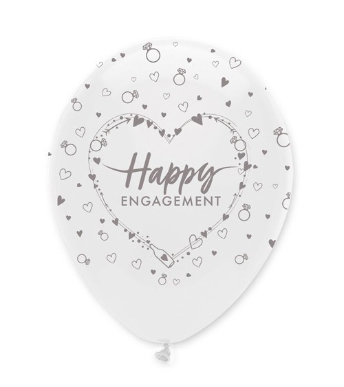Luftballons "Happy Engagement" - weiß, silber - 6 Stück