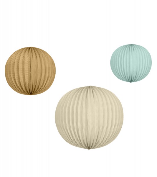 Papierlampion-Set - hellblau, braun, creme - 3-teilig