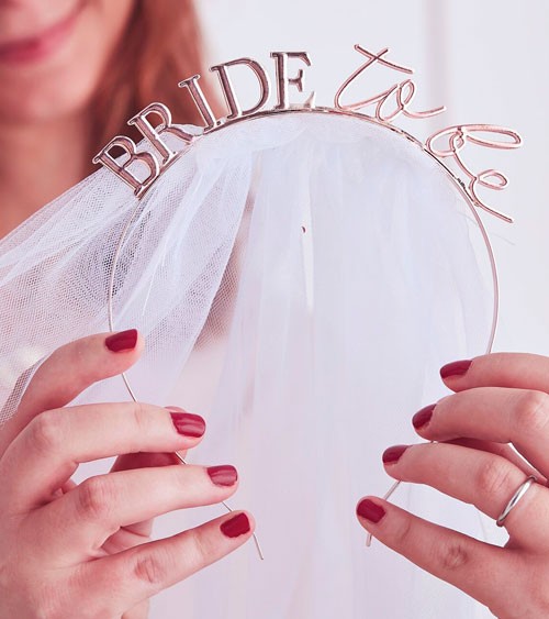 Bride to be-Haarreif aus Metall mit Schleier - rosegold