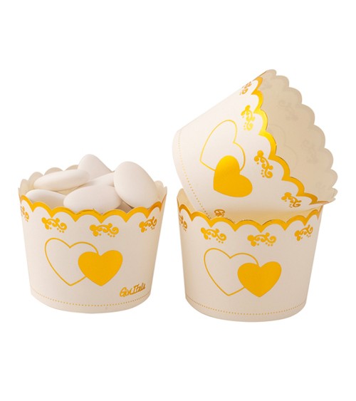 Papier-Backförmchen "Herzen" - gold - 20 Stück