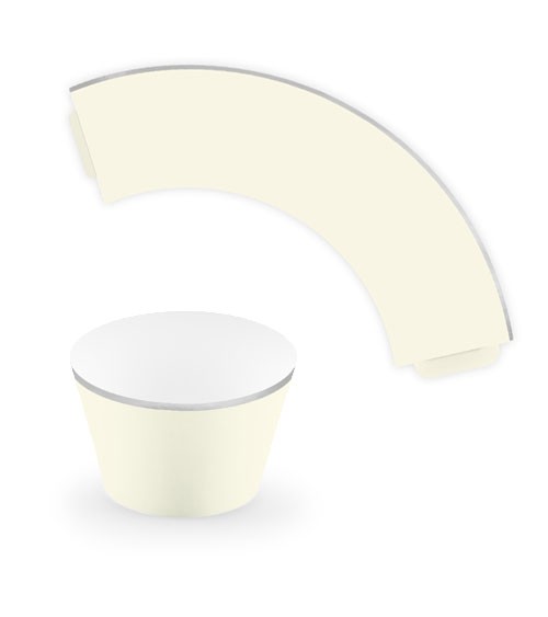 Cupcake-Wrapper mit silbernem Rand - creme - 6 Stück