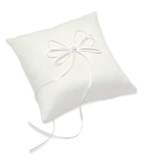 Ringkissen aus Satin mit Schleife - cremeweiß - 19,5 x 19,5 cm