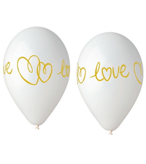 Luftballons "Love" - weiß & gold - 5 Stück
