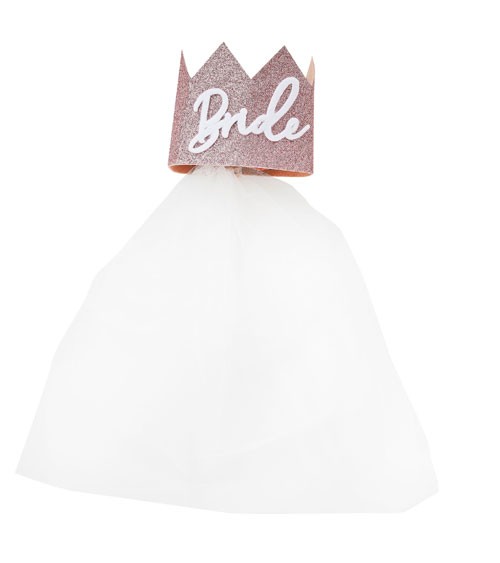 Bride-Krone aus Papier mit Schleier - glitter rosegold