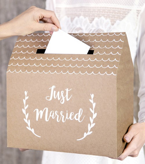 Hochzeitskartenbox "Just Married" - Kraftpapier - 30 x 30,5 x 16,5 cm