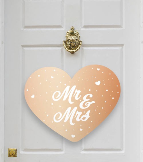 Herz-Wanddekoration "Mr & Mrs" - metallic rosegold