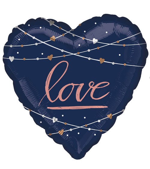 Jumbo Herz-Folienballon "love" - navy & rosegold - 71 cm