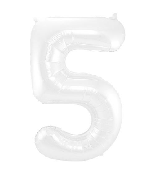 Zahl-Folienballon "5" - matt weiß - 86 cm