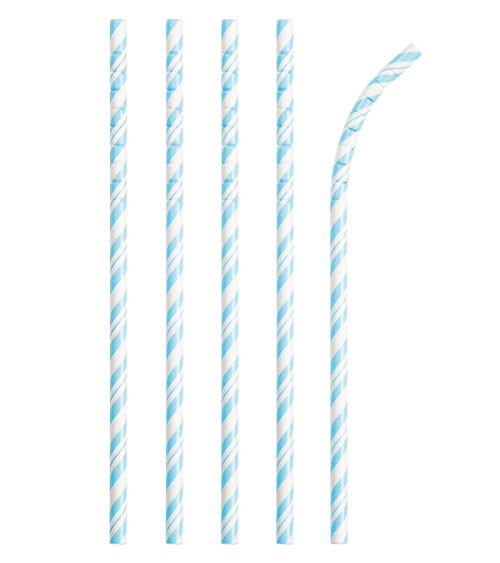 Flexible Papierstrohhalme mit Streifen - hellblau - 24 Stück