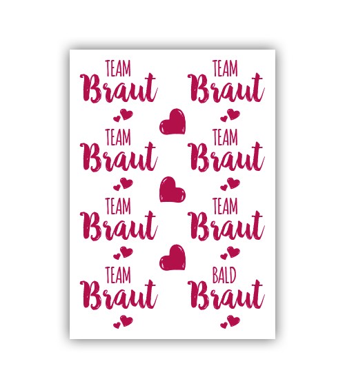 Team Braut-Tattoos „Herz an Herz“ - pink - für 15 Personen