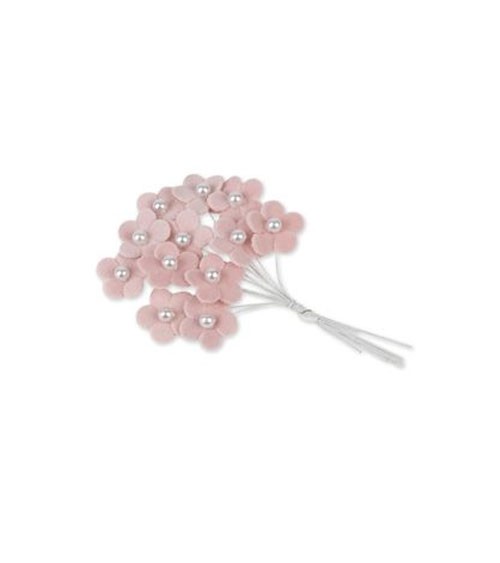 Kleine Blumen aus Velour mit Perle - rosa - 12 Stück