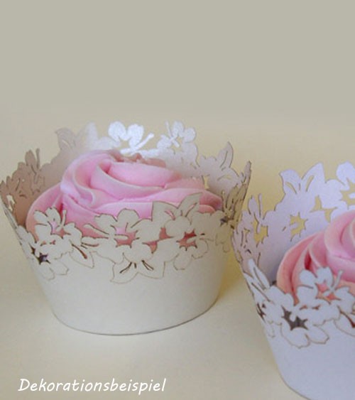 Cupcake-Wrapper "Blumen - perlmutt creme" - 12 Stück