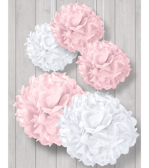 Pom Pom Set - rosa/weiß - 5-teilig