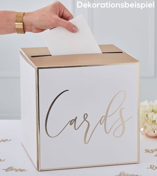 Hochzeits-Kartenbox "Cards" - weiß/metallic gold - 25 x 25 cm