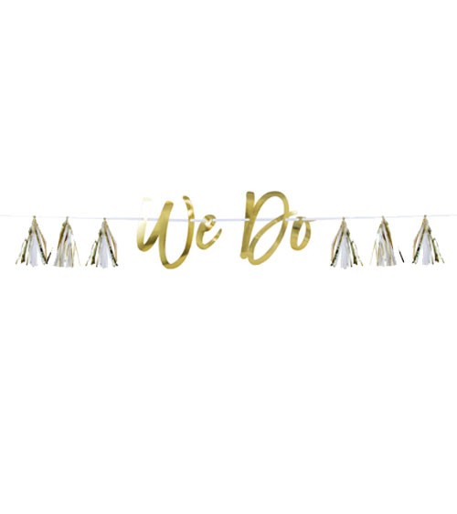 "We do"-Girlande mit Tasseln - metallic gold - 1,5 m