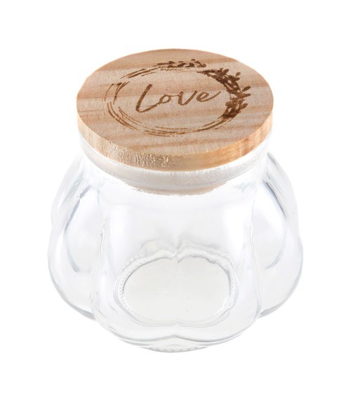 Gastgeschenk-Glas mit Holzdeckel "Love" - 5,5 x 5,5 cm