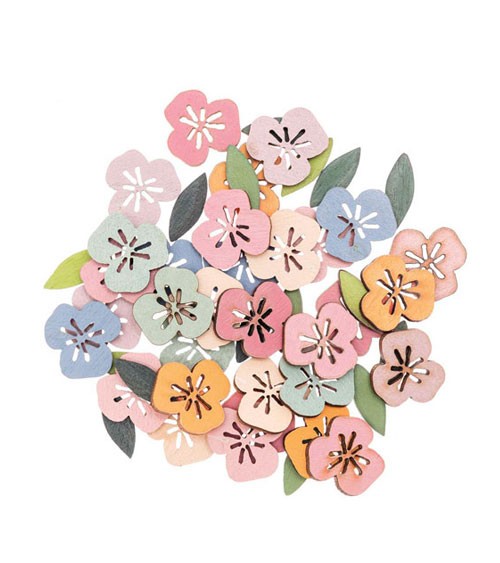 Holzstreuteile "Blüten & Blätter" - pastell - 48 Stück