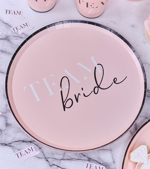 Pappteller "Team Bride" - blush, schwarz - 8 Stück