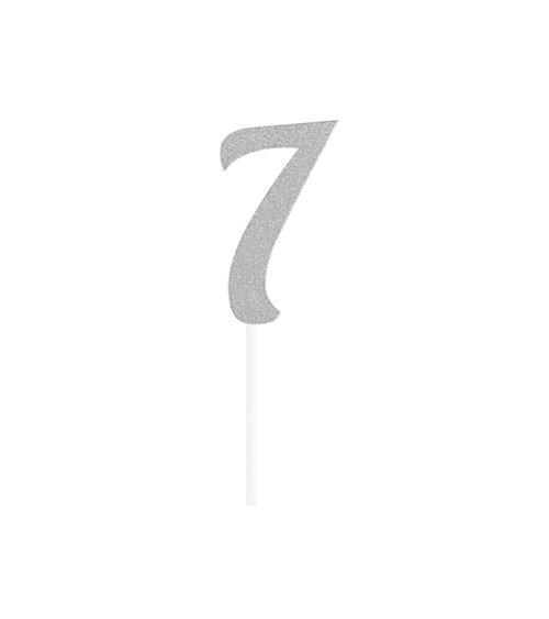 Kuchen-Topper-Zahl aus Pappe "7" - glitter silber - 4,5 x 8,5 cm