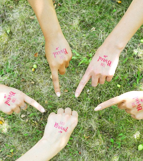 Team Braut-Tattoos „Herz an Herz“ - pink - für 15 Personen