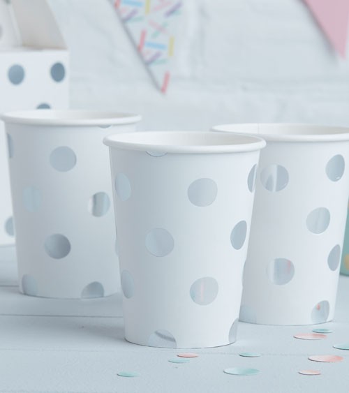 Pappbecher "Pick and Mix" - Polka Dot - silber - 8 Stück