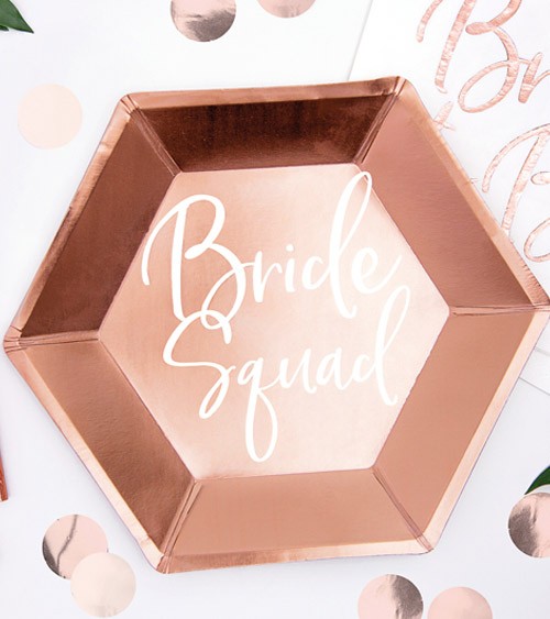 Eckige Pappteller "Bride Squad" - rosegold - 6 Stück