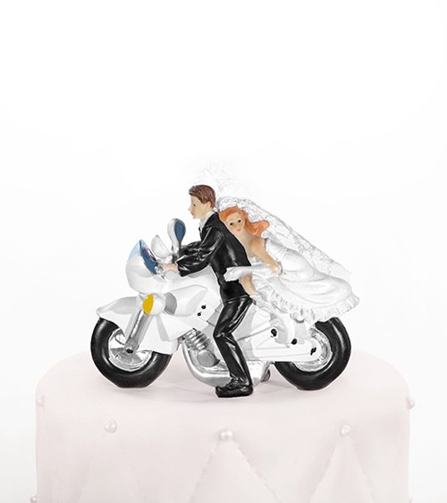 Tortenfigur "Brautpaar auf dem Motorrad"
