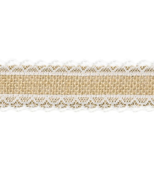 Jute-Band mit Spitzenrand - 4 cm x 5 m
