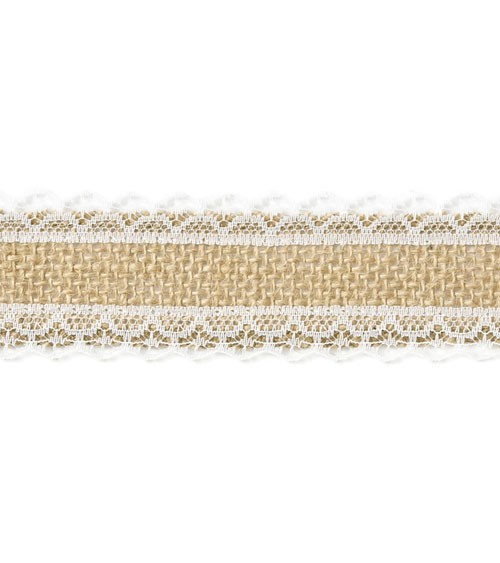 Jute-Band mit Spitzenrand - 4 cm x 5 m