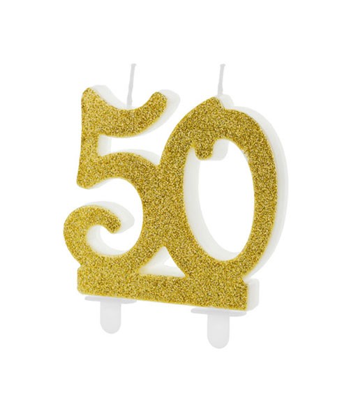 Script-Zahlenkerze "50" - glitter gold - 7,5 cm