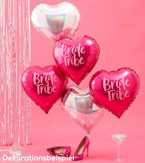 Herz-Folienballon-Set "Bride Tribe" - pink/irisierend - 5-teilig