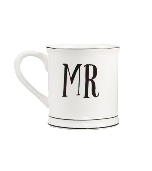 Tasse aus Porzellan "Mr" - weiß/schwarz
