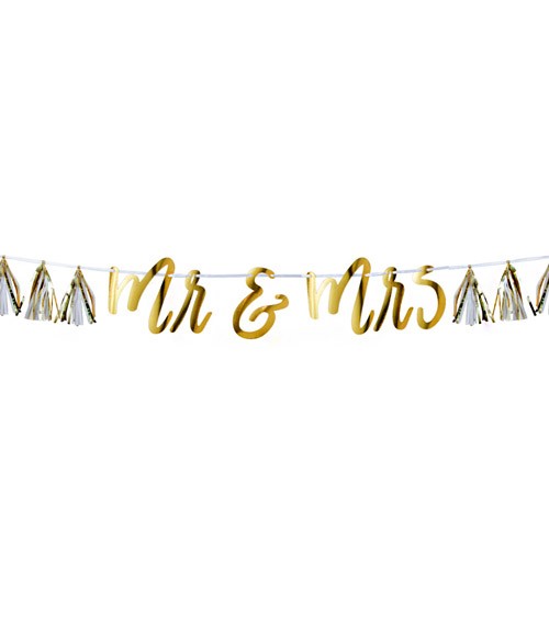 "Mr & Mrs"-Girlande mit Tasseln - metallic gold - 1,5 m