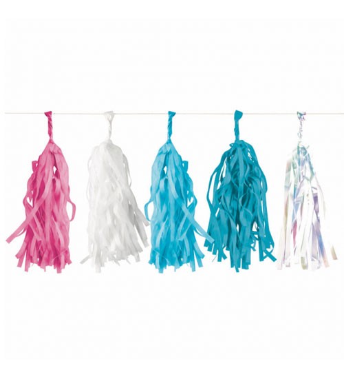 DIY Tasselgirlande - pink, weiß, blau, irisierend - 3 m