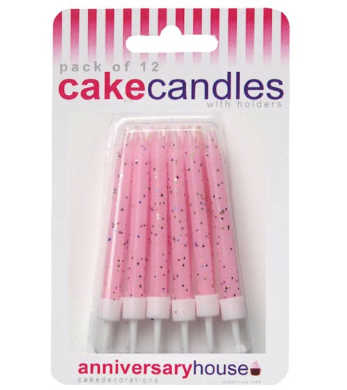 Kuchenkerzen mit Glitter - rosa - 12 Stück