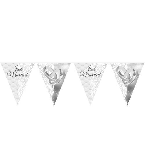 Wimpelgirlande aus Kunststoff "Just Married - Eheringe" - 10 m
