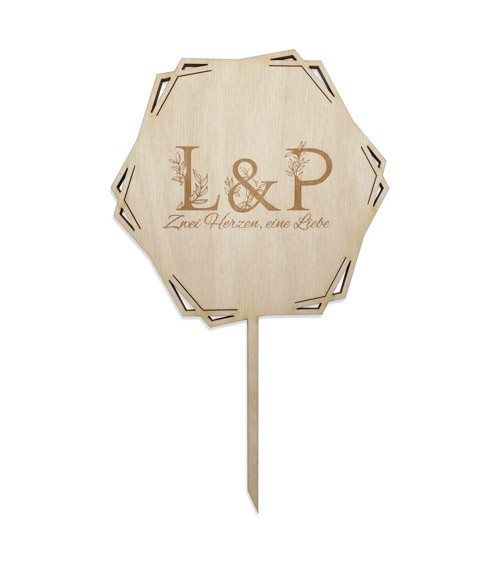 Dein Cake-Topper „Initialen – Elegant Leaves“ aus Holz - Wunschtext