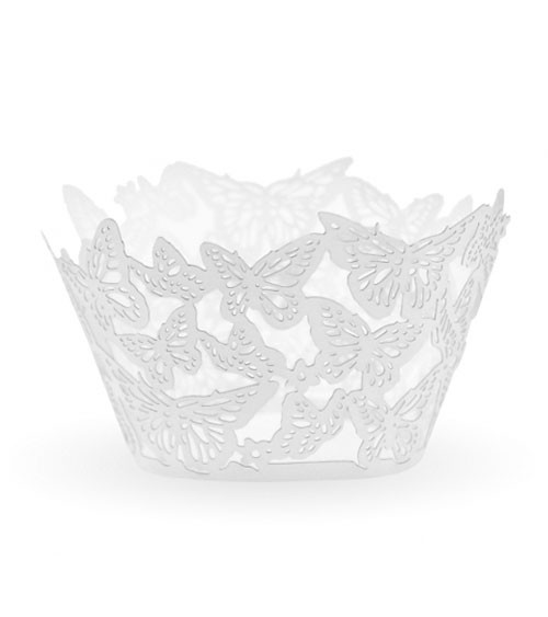 Cupcake-Wrapper "Schmetterlinge" - weiß - 6 Stück