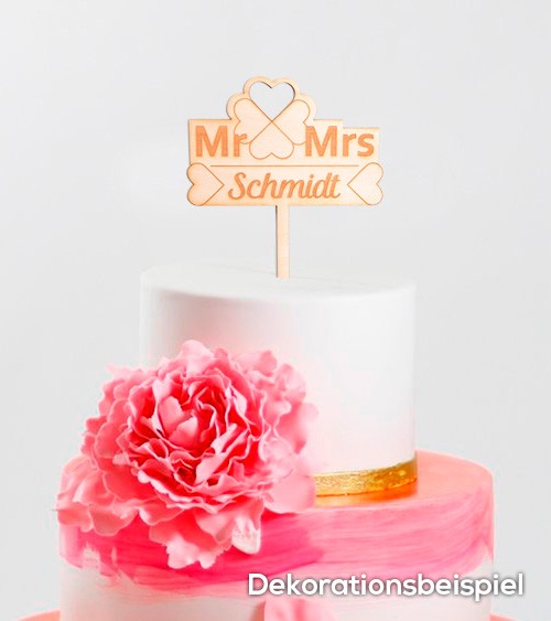Dein Cake-Topper "Mr & Mrs - Kleeblatt" aus Holz - Wunschtext