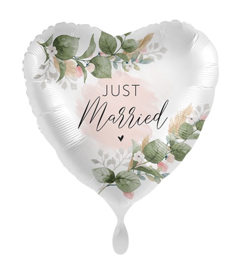 Herz-Folienballon "Just Married" - Botanical - 43 cm