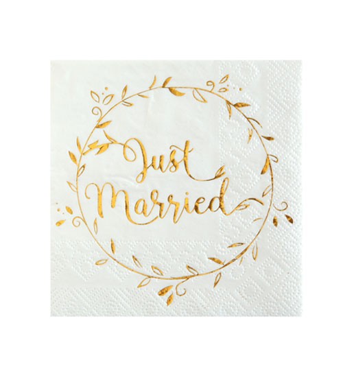 Just Married Cocktail-Servietten "Gold & White" - 20 Stück